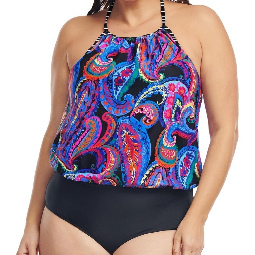 Mazu Women's Size 10 Piece Swimsuit Modest Swimwear High Neck Halter Blouson...